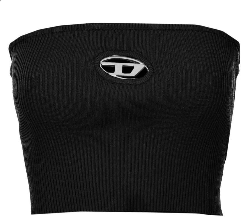 Diesel Geribbeld Bandeau Top met Metalen Logo Plaque Black Dames - Foto 3