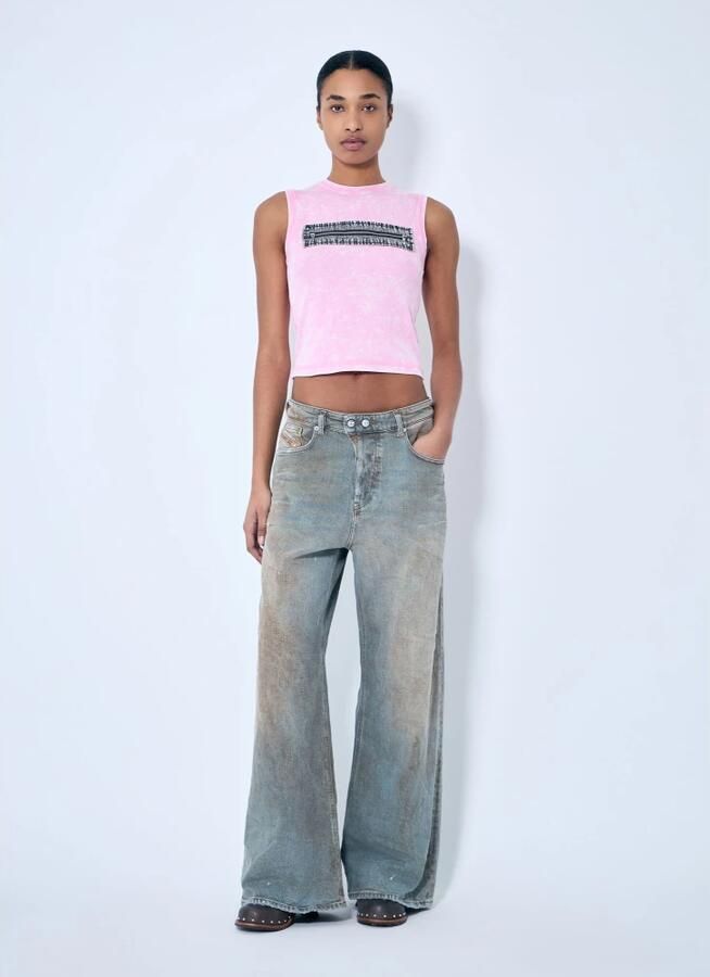 Diesel Geribbelde tanktop met ritssluiting voor Pink Dames