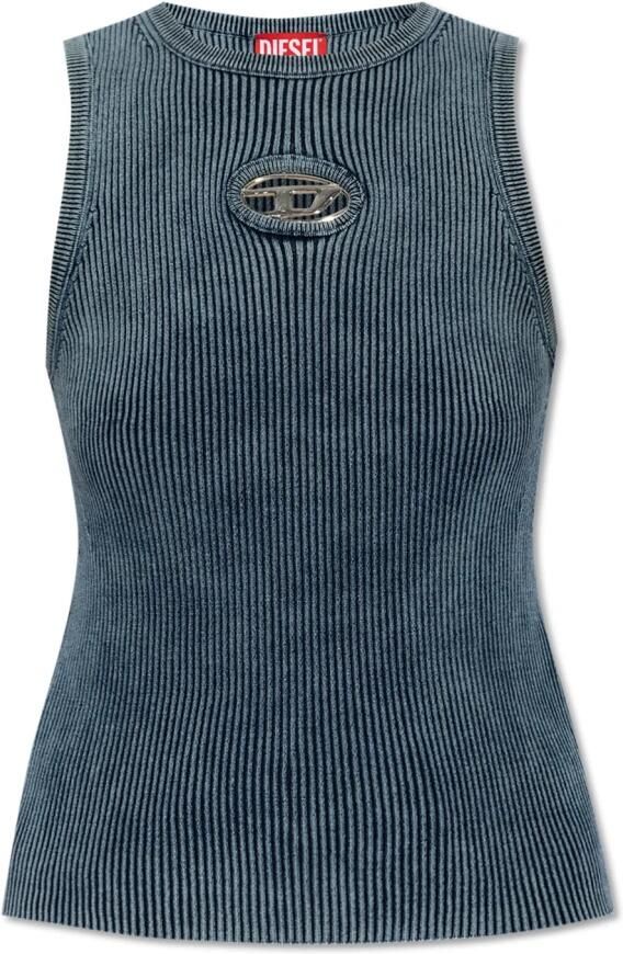 Diesel Blauwe Denim Mouwloze Top met Logo Blue Dames - Foto 7