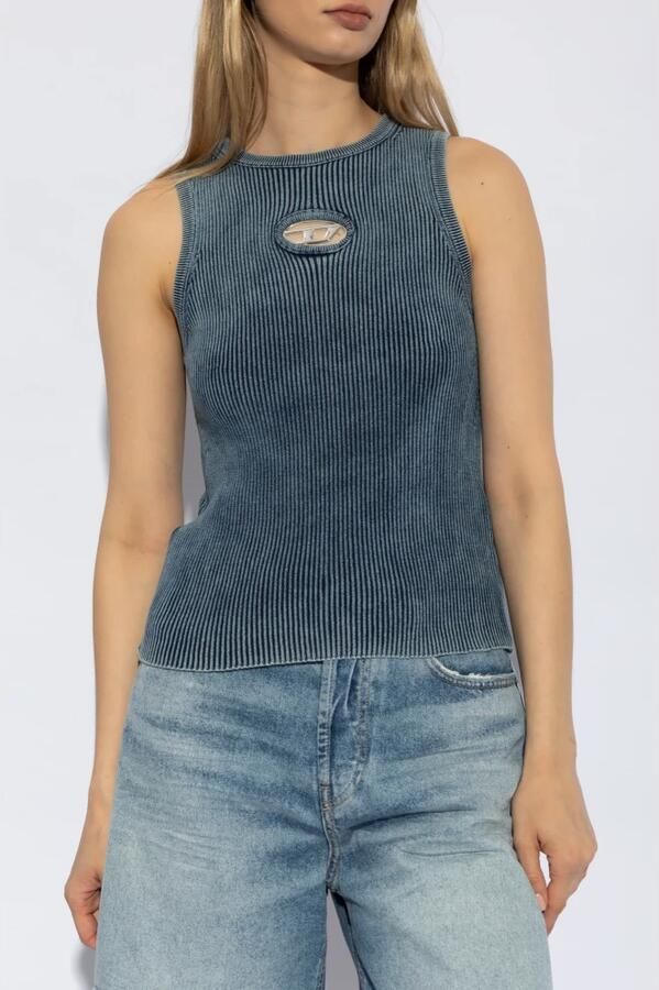 Diesel Blauwe Denim Mouwloze Top met Logo Blue Dames - Foto 5