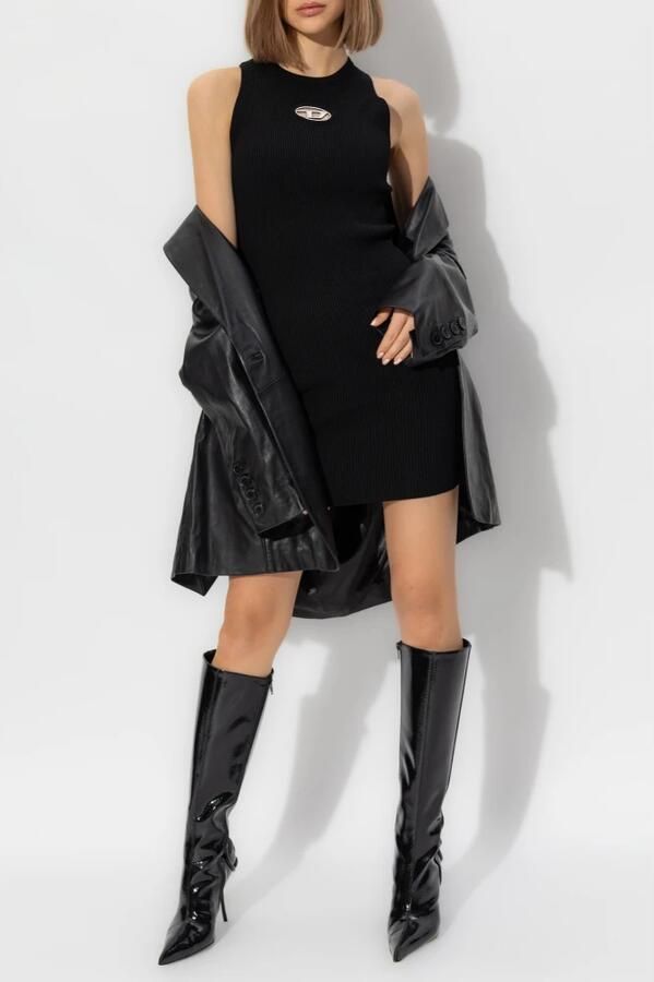 Diesel Zwarte Geribbelde Mouwloze Aansluitende Jurk Black Dames - Foto 7