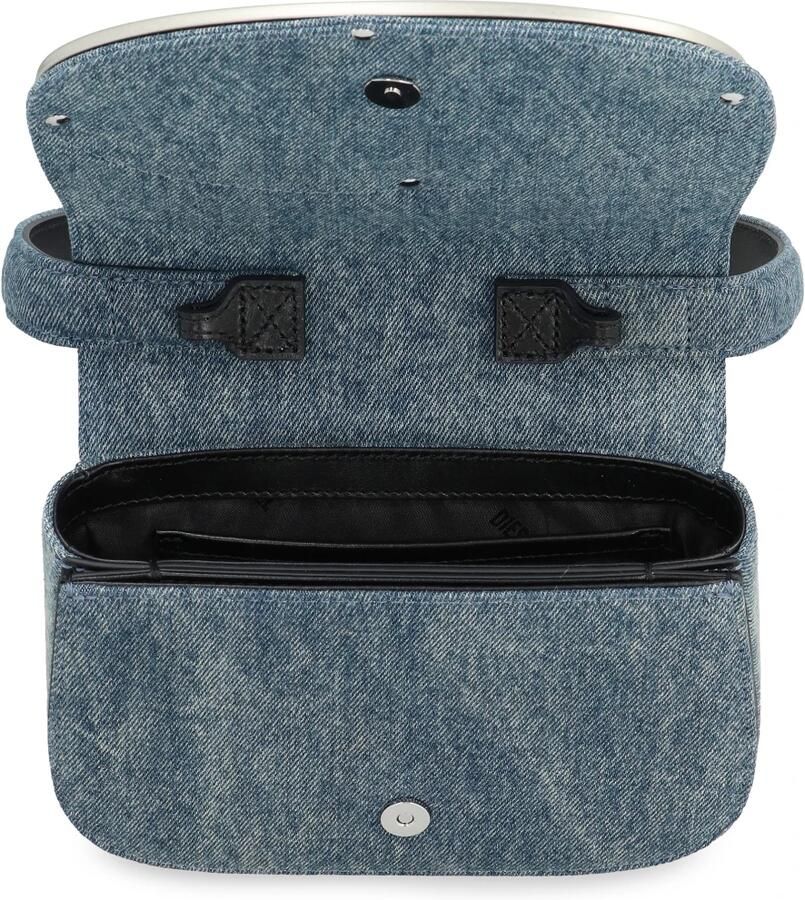 Diesel Leren schoudertas met denim details Blue Dames