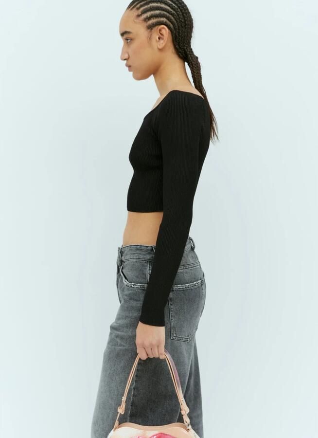 Diesel Ribgebreide Crop Top met Logo Black Dames - Foto 4