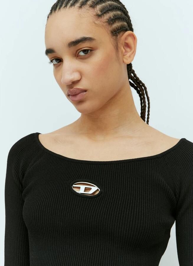 Diesel Ribgebreide Crop Top met Logo Black Dames - Foto 5
