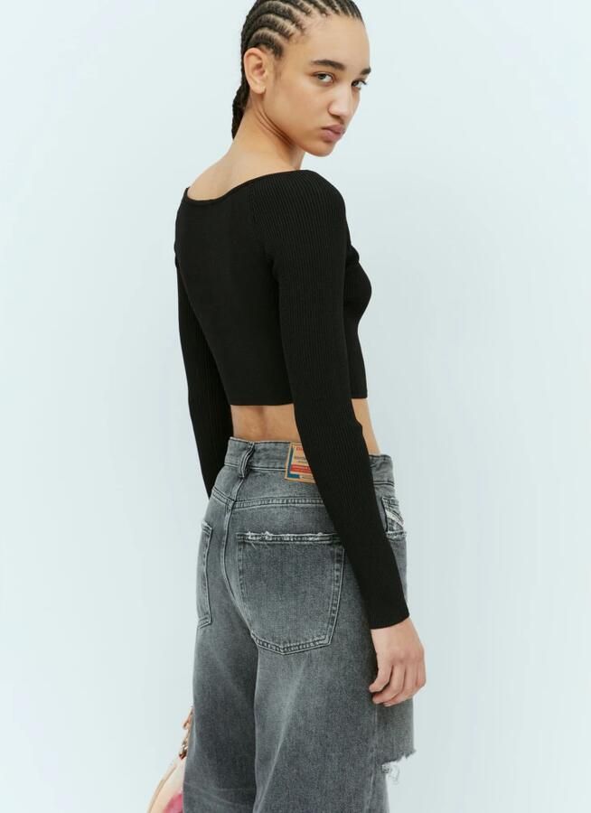 Diesel Ribgebreide Crop Top met Logo Black Dames - Foto 7