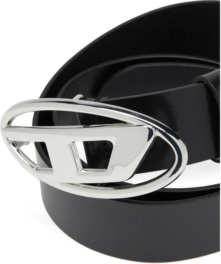 Diesel Italiaanse Leren Riem met Ovaal D Logo Gesp Black Dames