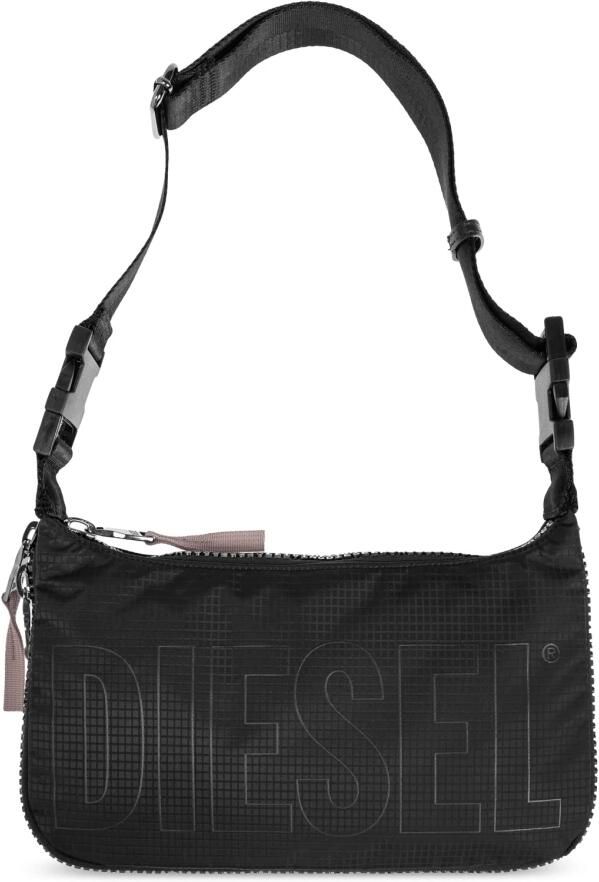 Diesel Zwarte Ruitpatroon Logoprint Tas Black