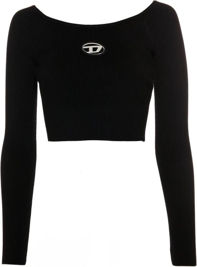 Diesel Ribgebreide Crop Top met Logo Black Dames