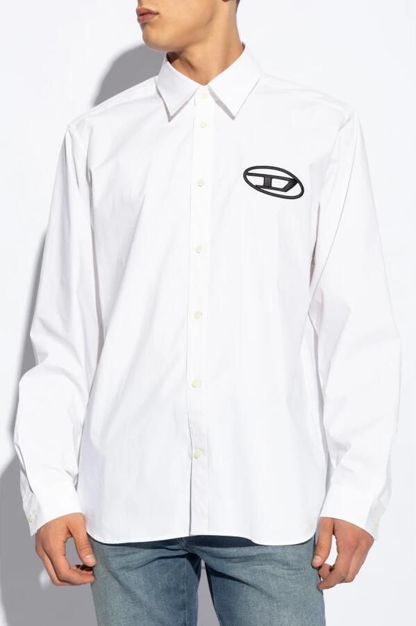 Diesel Witte Lange Mouwen Poplin Shirt met Geborduurd Logo White Heren - Foto 4