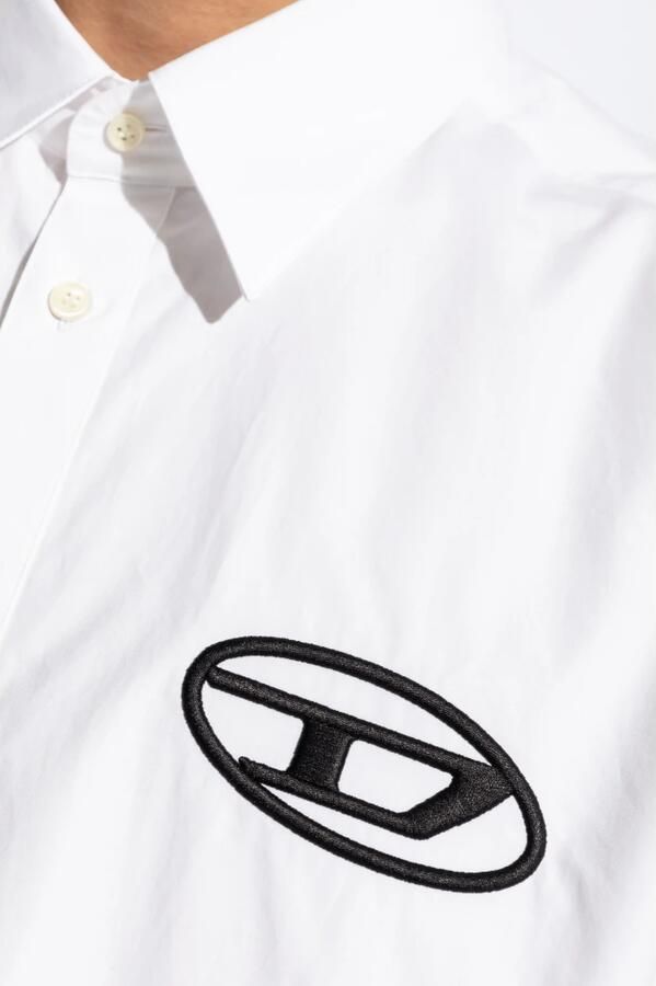 Diesel Witte Lange Mouwen Poplin Shirt met Geborduurd Logo White Heren - Foto 6