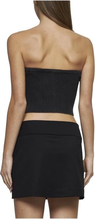 Diesel Geribbeld Bandeau Top met Metalen Logo Plaque Black Dames - Foto 18