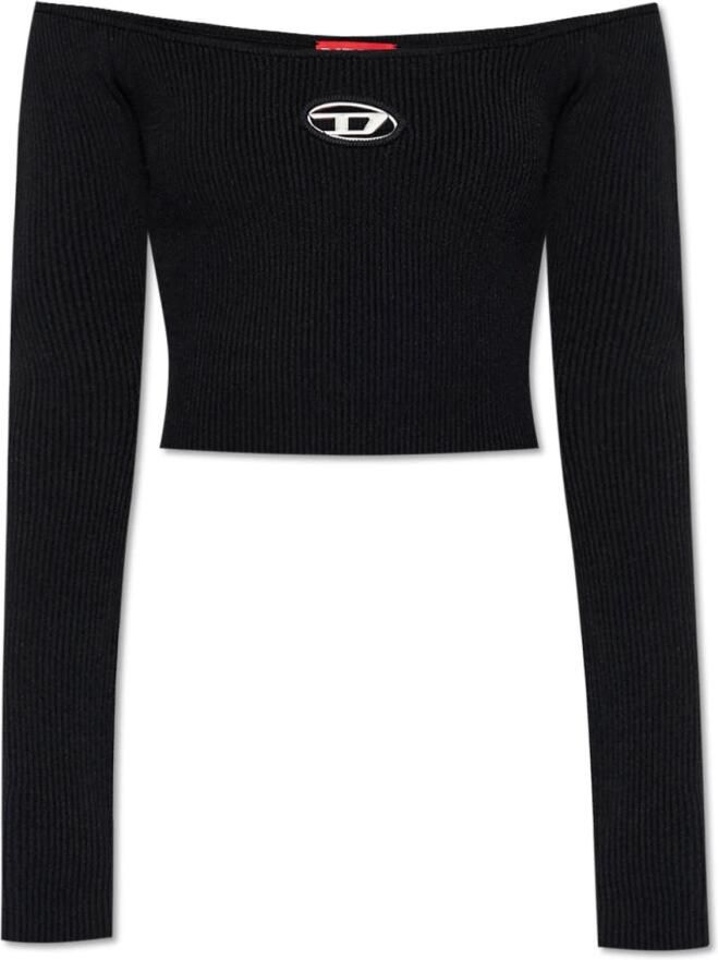 Diesel Ribgebreide Crop Top met Logo Black Dames - Foto 8
