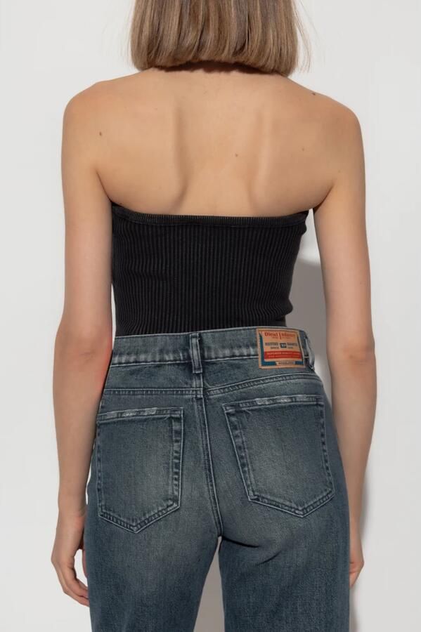 Diesel Geribbeld Bandeau Top met Metalen Logo Plaque Black Dames - Foto 13