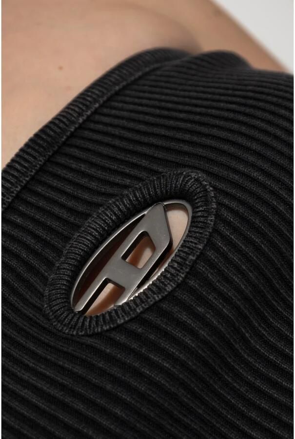 Diesel Geribbeld Bandeau Top met Metalen Logo Plaque Black Dames - Foto 10