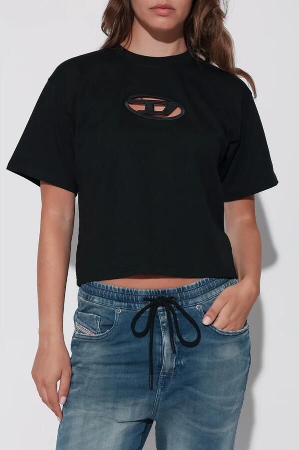 Diesel Zwart Katoenen T-shirt met Oval D Logo Black Dames - Foto 5