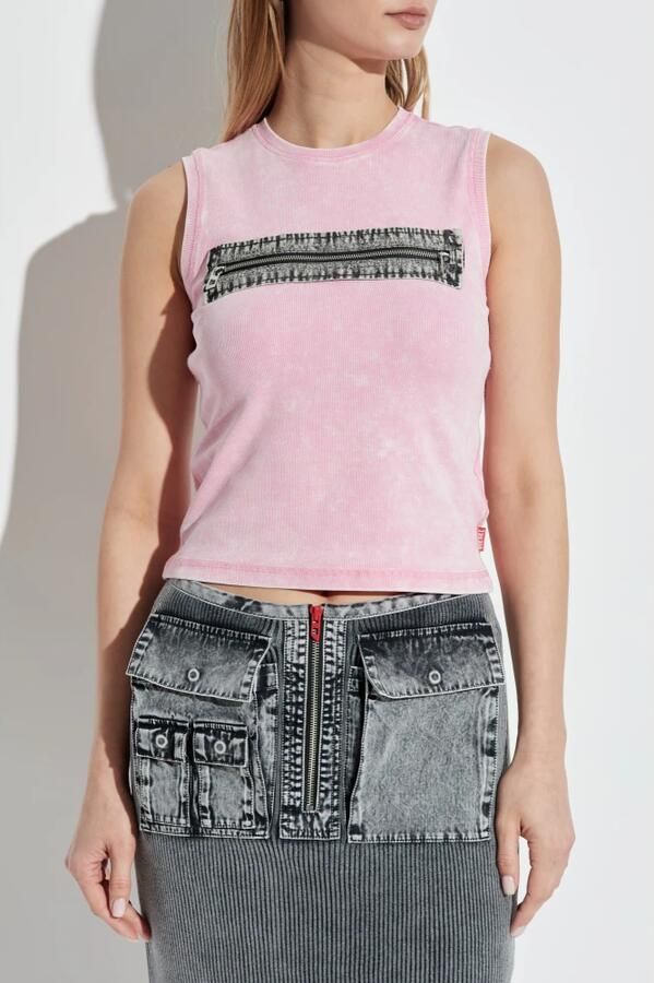 Diesel Geribbelde tanktop met ritssluiting voor Pink Dames - Foto 8