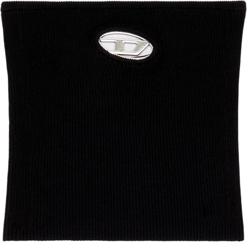 Diesel Geribbeld Bandeau Top met Metalen Logo Plaque Black Dames