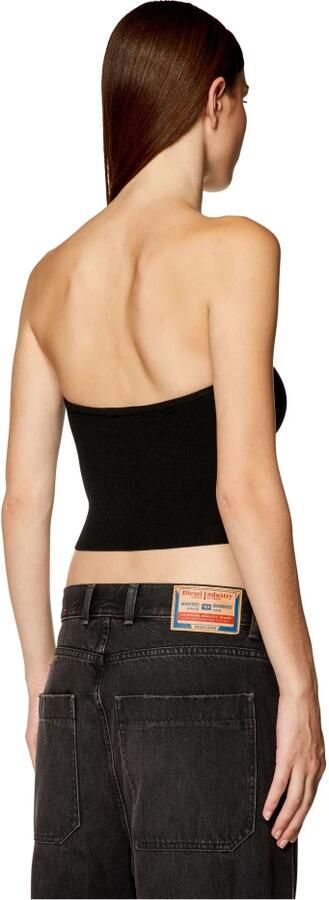 Diesel Geribbeld Bandeau Top met Metalen Logo Plaque Black Dames - Foto 20