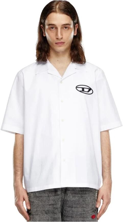 Diesel Witte Lange Mouwen Poplin Shirt met Geborduurd Logo White Heren - Foto 8