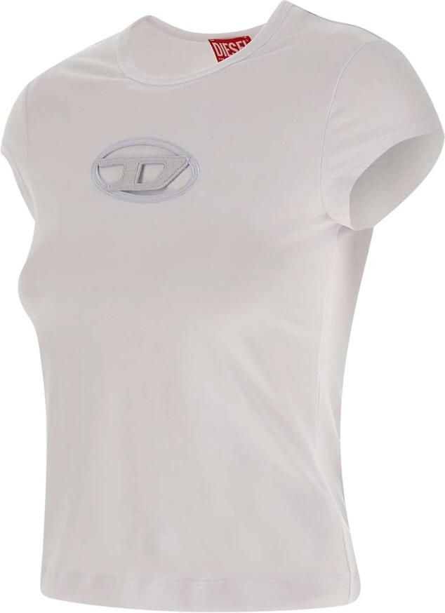Diesel T-shirt met uitsnijding en logopatch White Dames - Foto 12