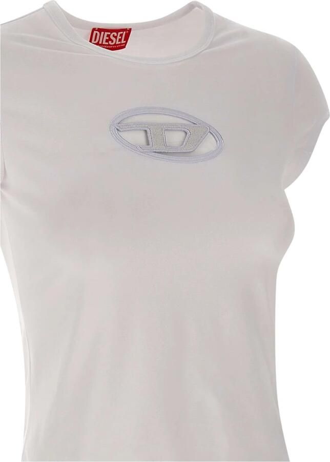 Diesel T-shirt met uitsnijding en logopatch White Dames - Foto 11