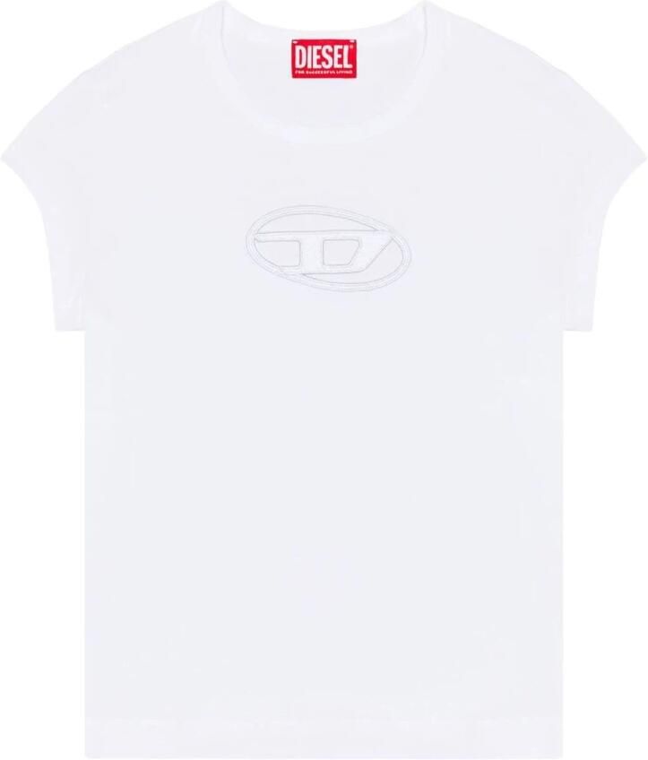 Diesel T-shirt met uitsnijding en logopatch White Dames - Foto 14