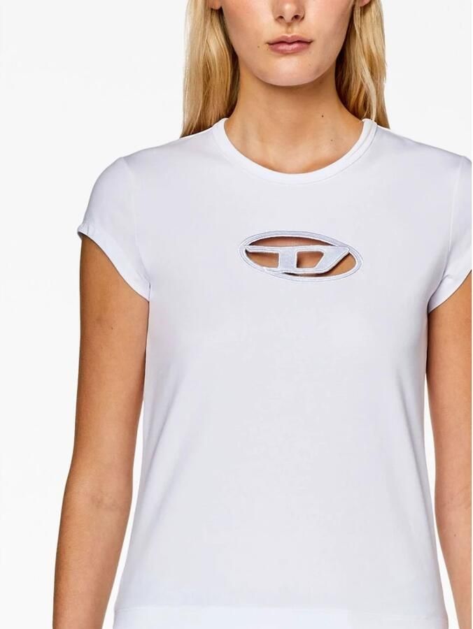 Diesel T-shirt met uitsnijding en logopatch White Dames - Foto 2