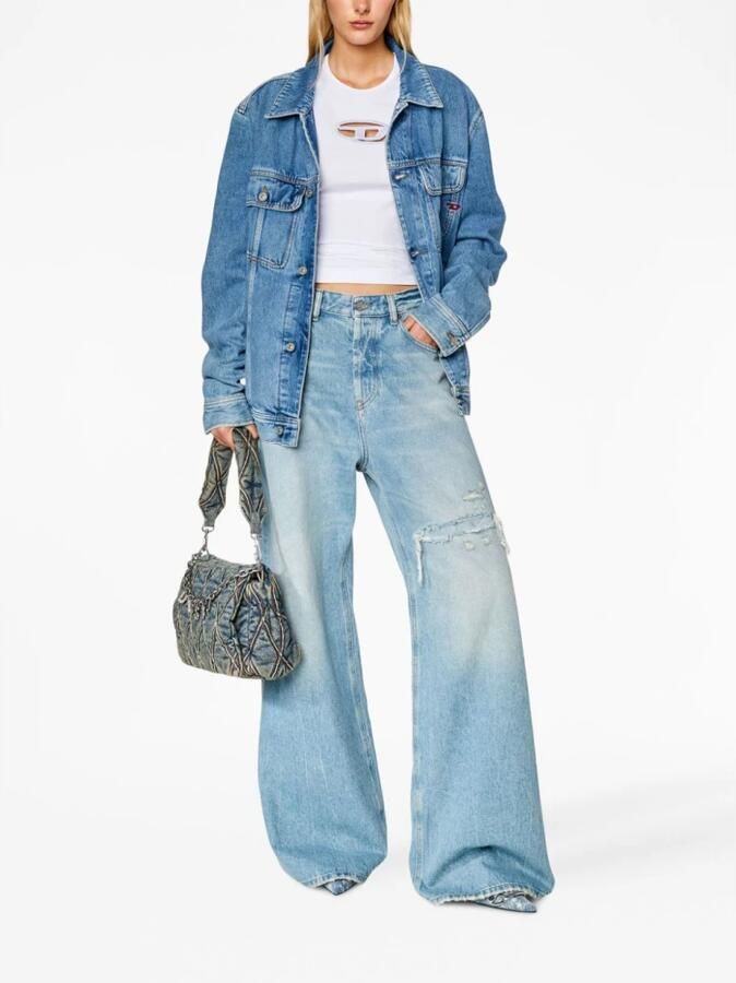 Diesel T-shirt met uitsnijding en logopatch White Dames - Foto 4