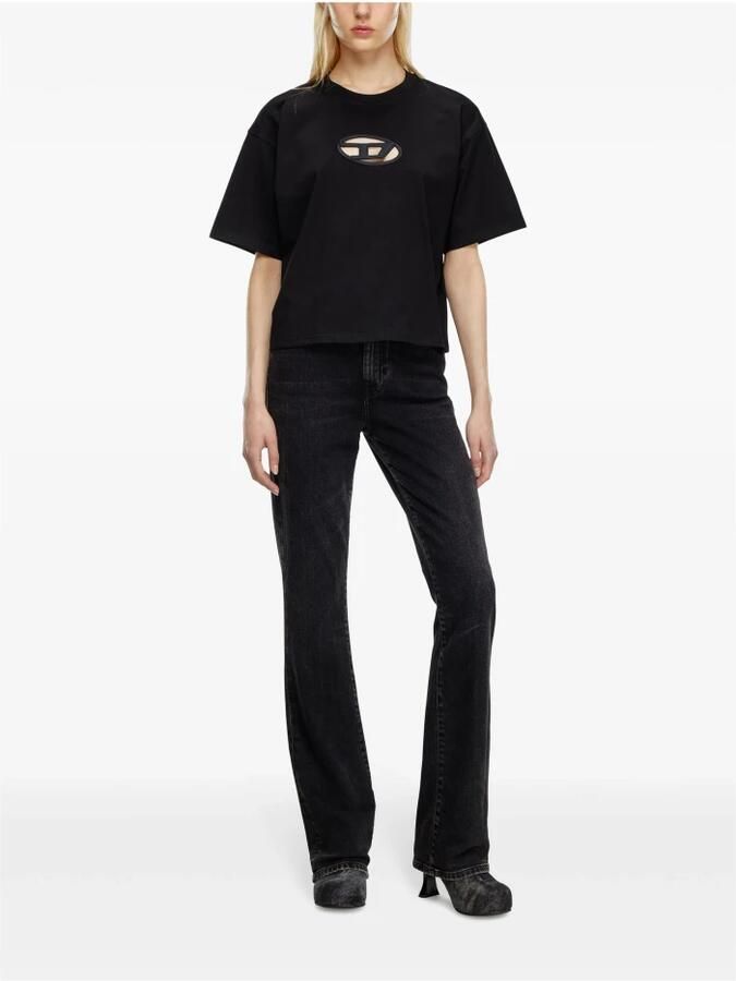 Diesel Zwart Katoenen T-shirt met Oval D Logo Black Dames