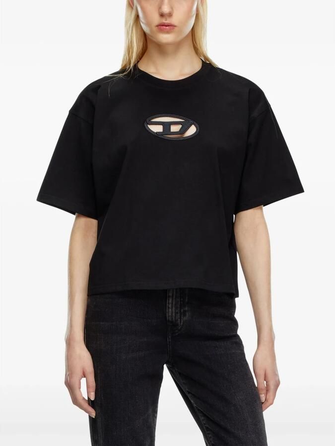 Diesel Zwart Katoenen T-shirt met Oval D Logo Black Dames - Foto 2