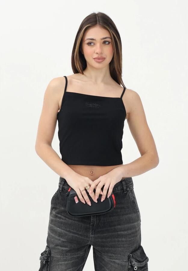 Diesel Zwarte Biologische Katoenen Crop Top Black Dames