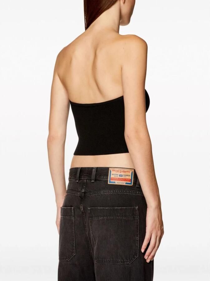 Diesel Geribbeld Bandeau Top met Metalen Logo Plaque Black Dames - Foto 8