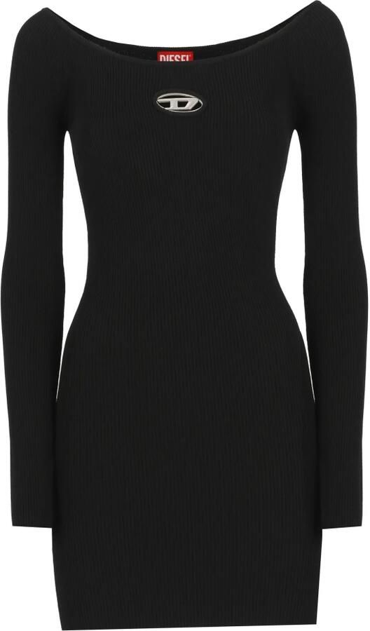 Diesel Zwarte Geribbelde Jurk met Metalen Logo Black Dames - Foto 5