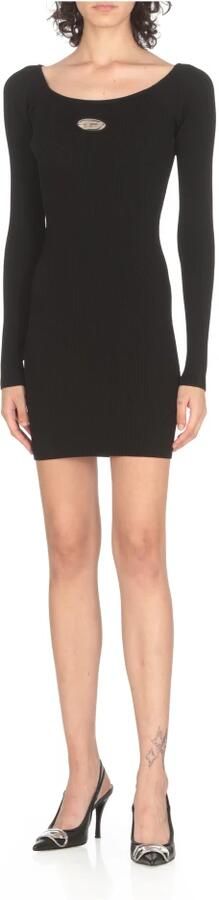 Diesel Zwarte Geribbelde Jurk met Metalen Logo Black Dames - Foto 7