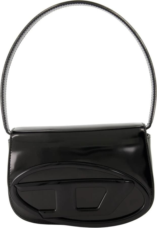 Diesel Zwarte leren schoudertas Magnetische sluiting Black Dames