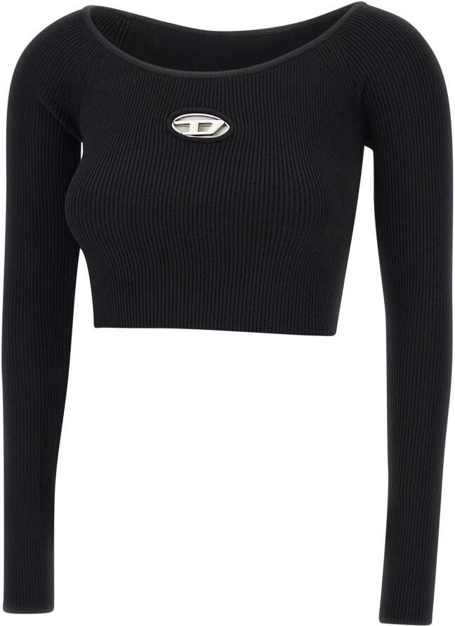 Diesel Ribgebreide Crop Top met Logo Black Dames - Foto 9