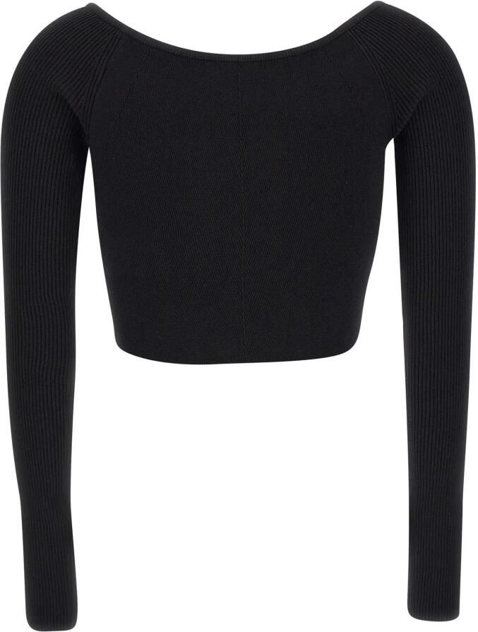 Diesel Ribgebreide Crop Top met Logo Black Dames - Foto 3