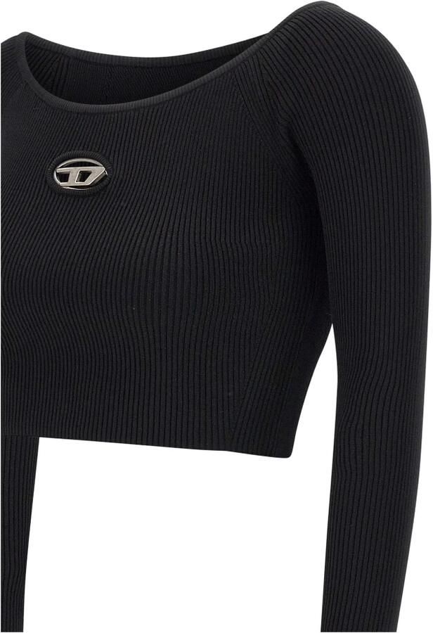 Diesel Ribgebreide Crop Top met Logo Black Dames - Foto 11