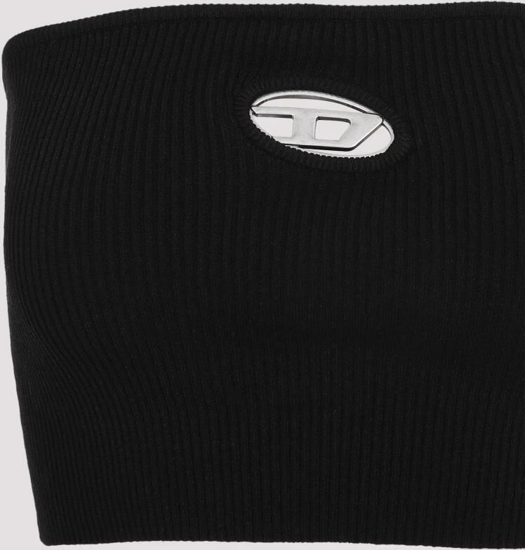 Diesel Geribbeld Bandeau Top met Metalen Logo Plaque Black Dames - Foto 9