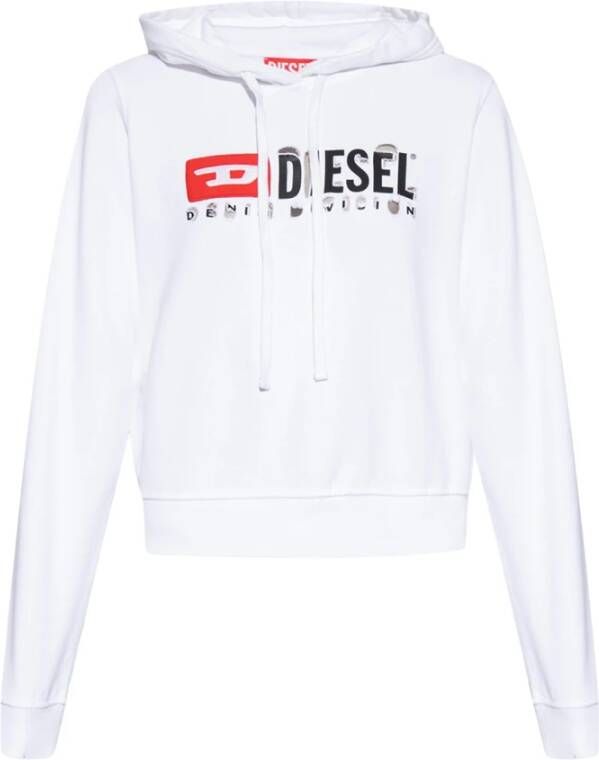 Diesel F-Reggy-Hood-Divstroyed hoodie met logo Wit Dames