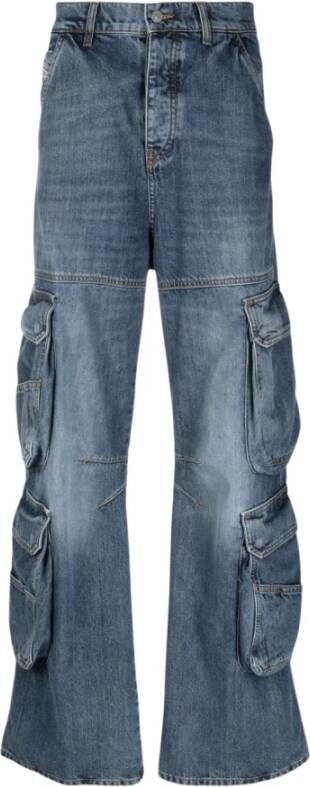 Diesel Wijde Bootcut Jeans met Lage Taille Blue Dames