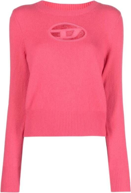 Diesel Fuchsia Crewneck Sweater met Uitgesneden Borst Pink Dames