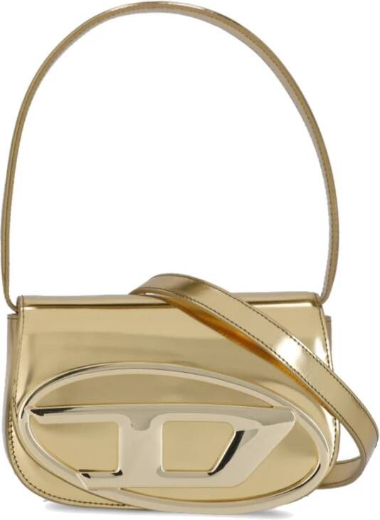 Diesel 1DR Iconic shoulder bag in mirrored leather Yellow Dames