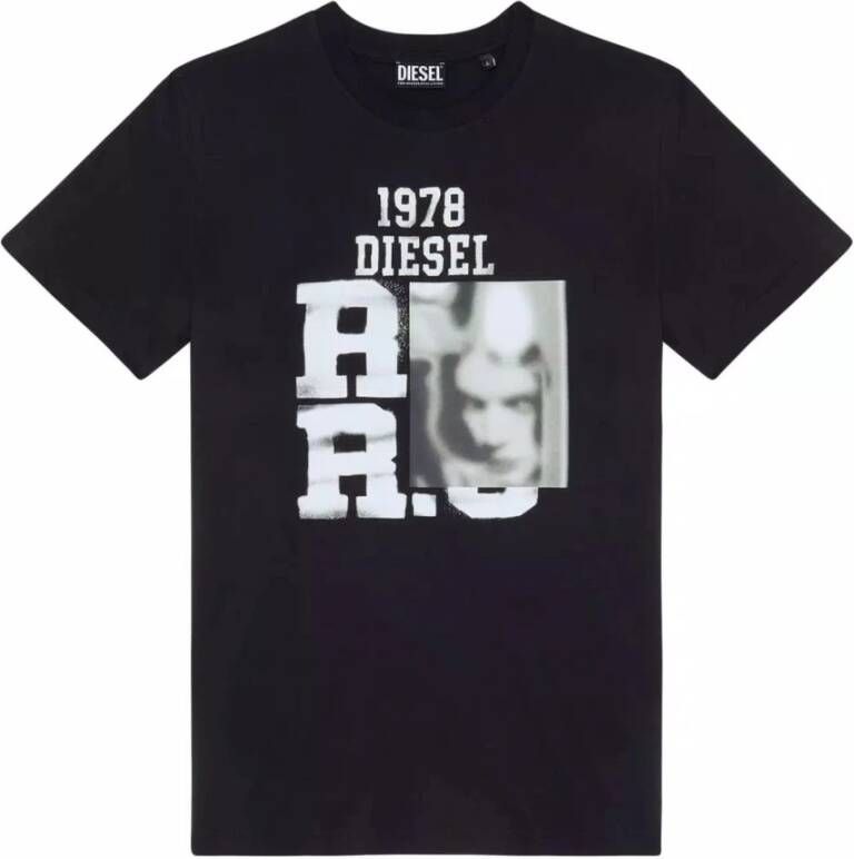 Diesel Heren Deep Black T-shirt met Grijstinten Print Zwart Heren