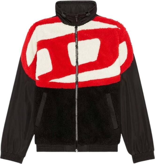 Diesel Zwarte Teddy-Fleece Jas met Hoge Kraag Black Heren