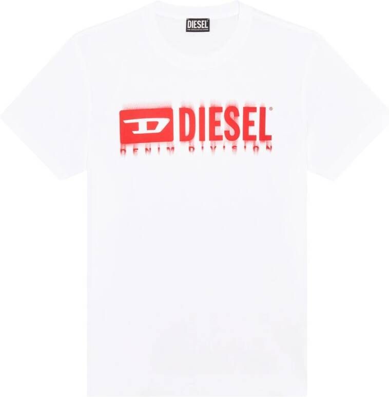 Diesel Slim Fit Katoenen T-shirt met Denim Division Logo White