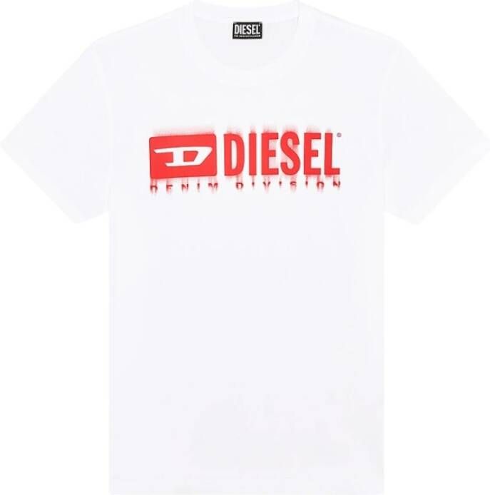 Diesel Slim Fit Katoenen T-shirt met Denim Division Logo White