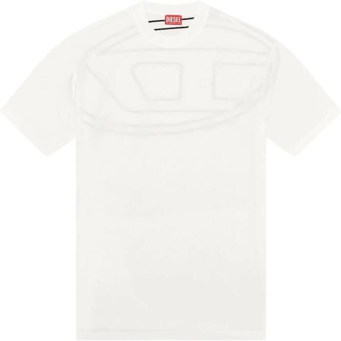 Diesel Heren Wit Katoenen T-shirt Geborduurd Logo Korte Mouwen Wit Heren