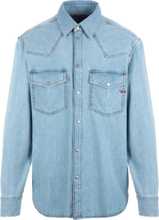 Diesel Italiaanse Gestikte Lange Mouw Shirts Blauw Heren