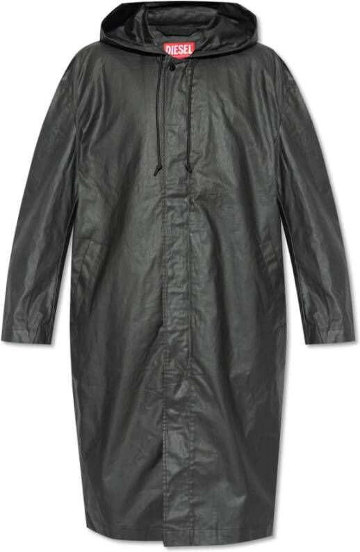 Diesel Long jacket in coated cotton twill Black Heren